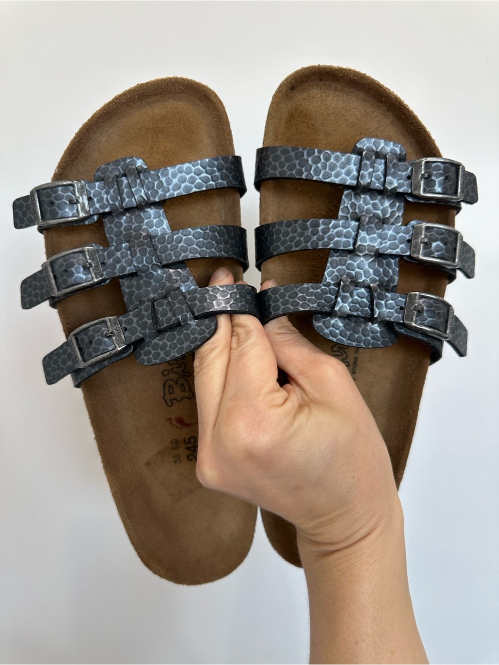 BIRKI’S by Birkenstock Metallic 3-Strap Sandals – Silver – Women’s 7